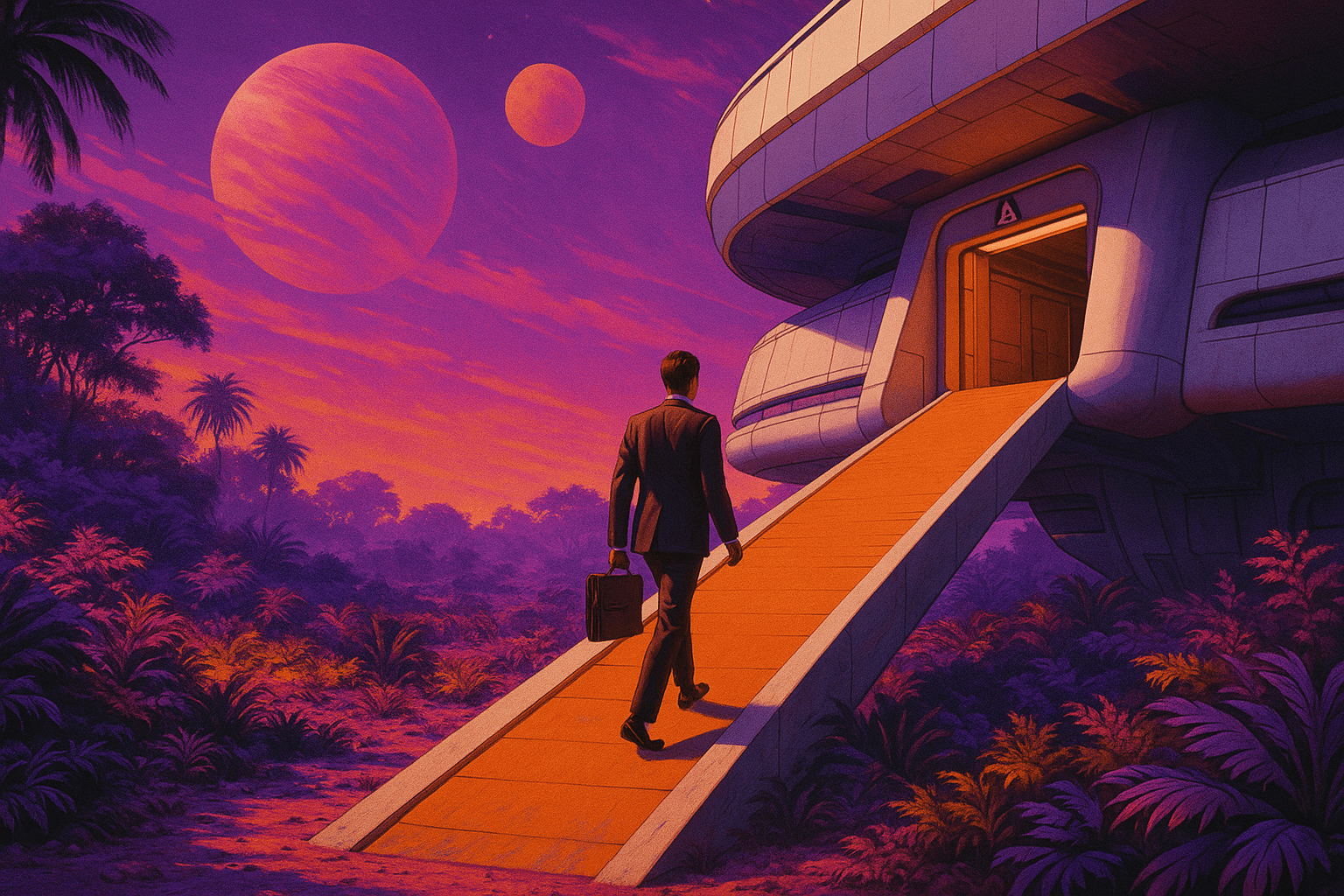 Entrepreneur walking upward on a golden path against a dramatic purple and pink sky symbolizing the startup founders journey through the AI funding landscape