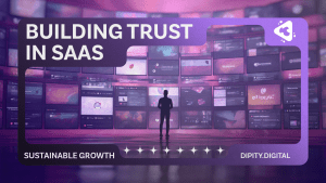 Building Trust in SaaS The Authority Blueprint for Sustainable Growth | Dipity Digital | Dipity Silhouette of a B2B buyer researching SaaS vendors across multiple digital screens representing the anonymous buying journey where trust is formed before sales engagement