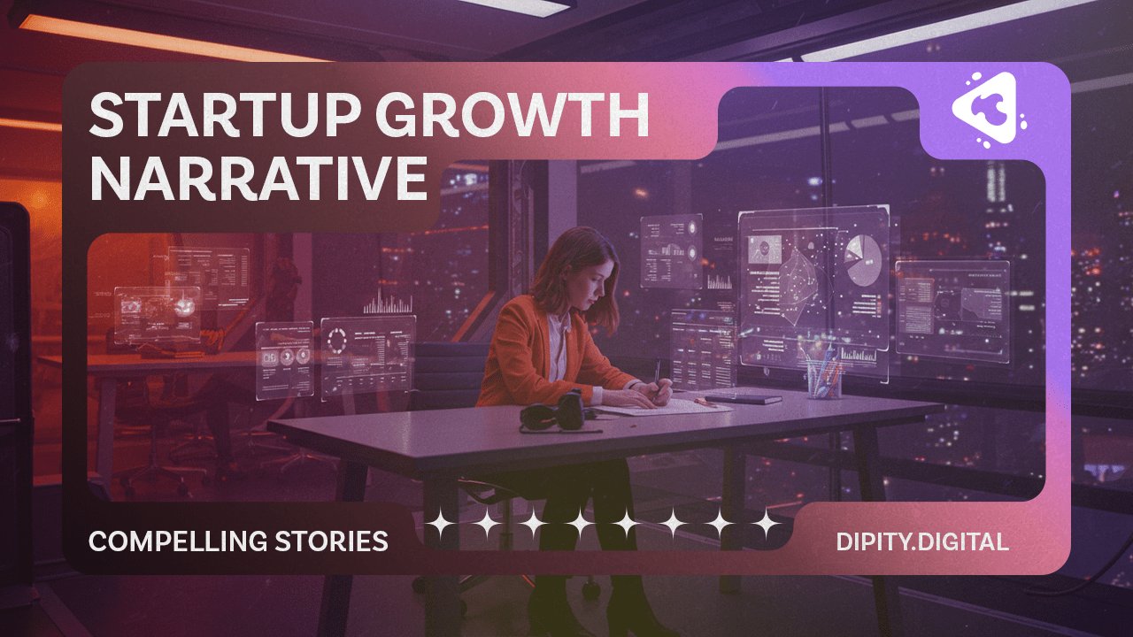 Founder developing startup growth narrative strategy for investor pitch deck with compelling storytelling framework