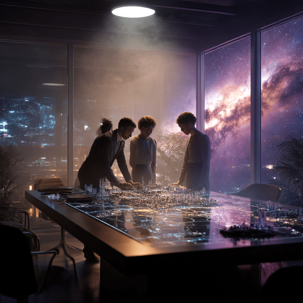 Founder standing before two illuminated pathwaysone labeled Strategy and the other Executionsymbolizing the seamless transition from Authority Architecture™ to Authority Content Engine™