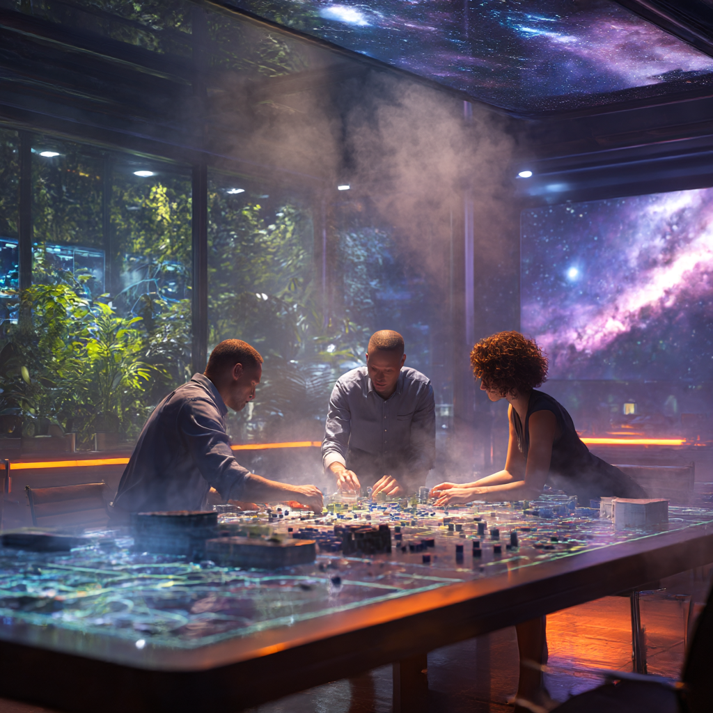 Dipity premium services section with executives strategizing around a large table symbolizing AI powered go to market campaigns designed for scalability and impact