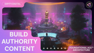 The Authority Engine Blueprint | Dipity B2B content strategy blueprint illustration showing connected hub and spoke content engine for Q4 2025